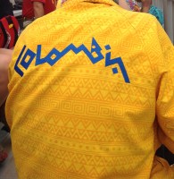 Innovative lettering for the word Colombia on jacket