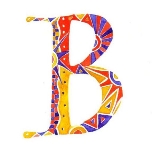 Roman capital B. Gouache on Arches watercolour paper.