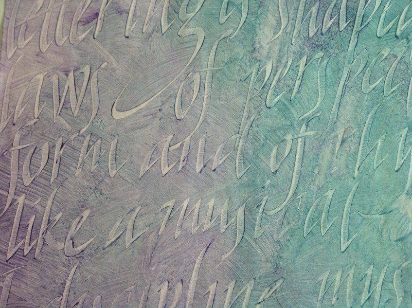 Lettering. Italic letters written in paste on Arches Text Wove