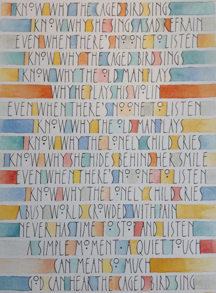 Caged Bird. Ink and watercolour on Arches Text Wove.