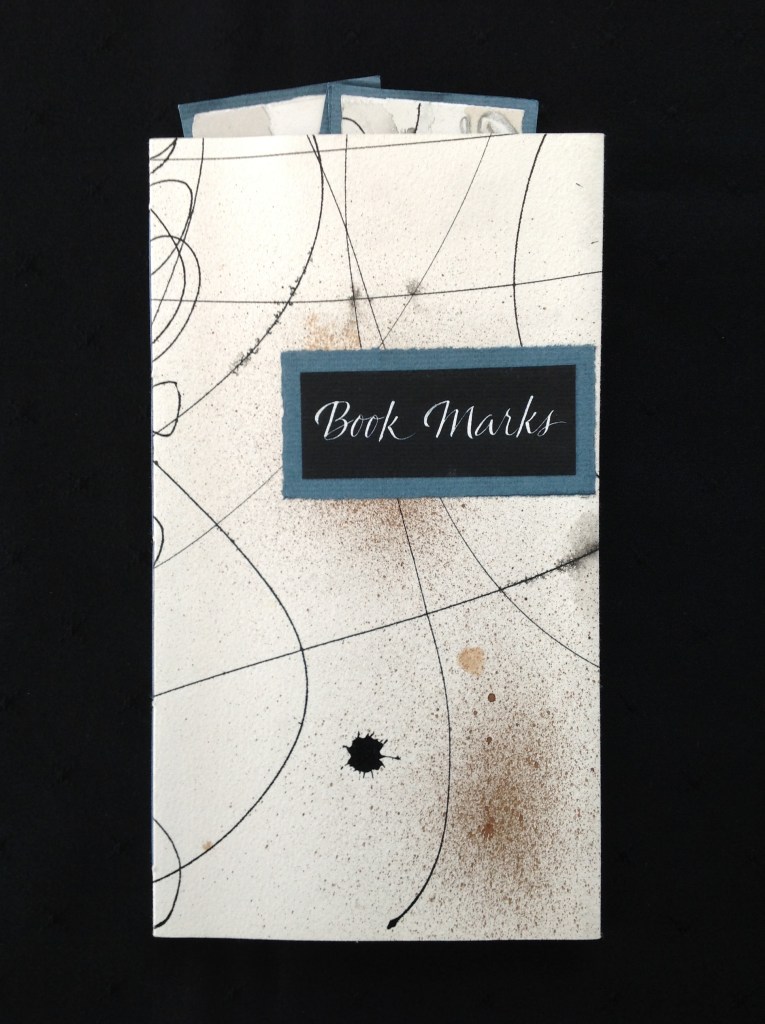 Book Marks. Mixed media on Arches watercolour paper and Arches black cover.