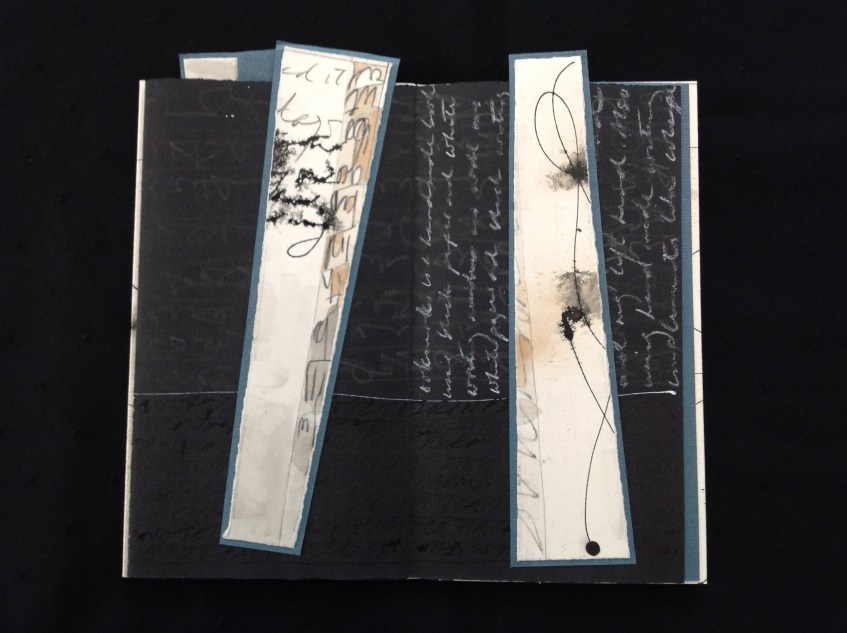 Book Marks. Mixed media on Arches watercolour paper and Arches black cover.