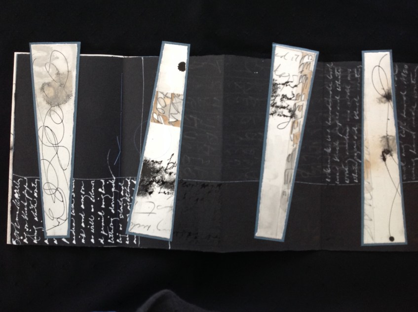 Book Marks. Mixed media on Arches watercolour paper and Arches black cover.