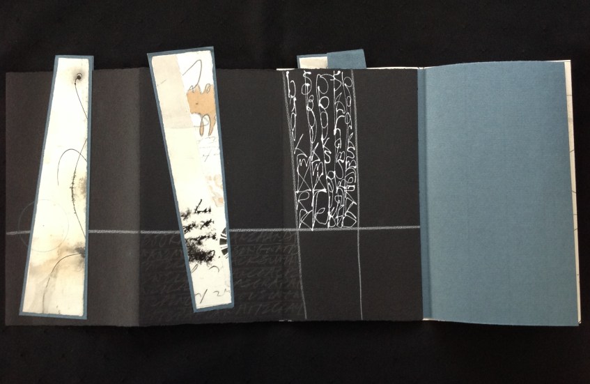 Book Marks. Mixed media on Arches watercolour paper and Arches black cover.