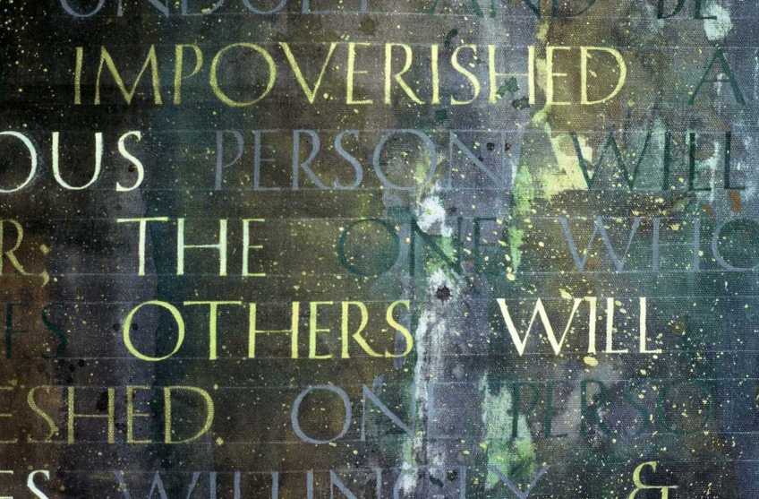 Wealth Shared (Proverbs 11:24-25). Drawn Romans. Acrylic on canvas.