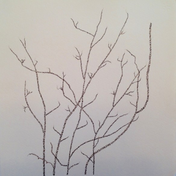 Image of tree branches using lettering to form image.
