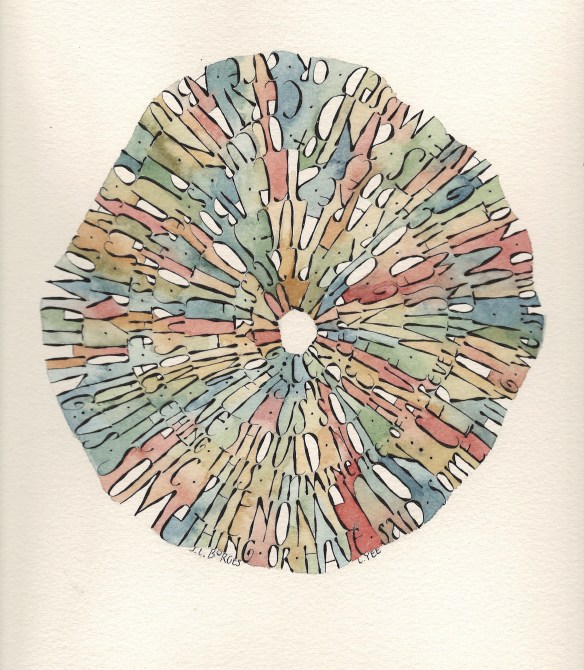 Borges quote lettered with a pointed pen using pressure and release. Simi ink and watercolour.