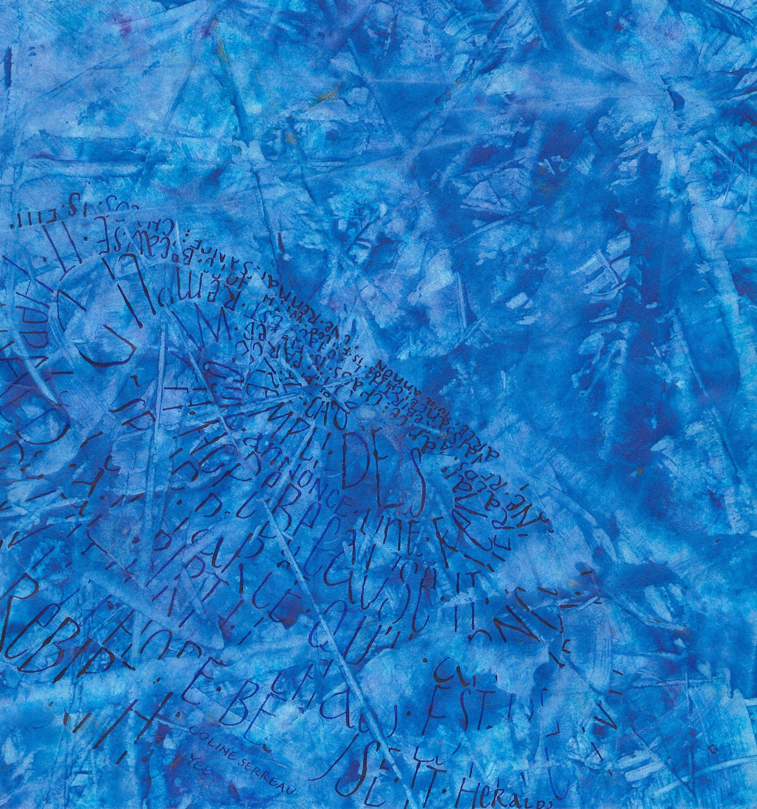 Text on blue pasted paper.