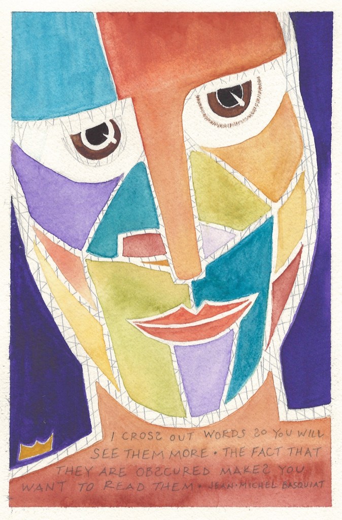 Interpretative watercolour painting of woman's face