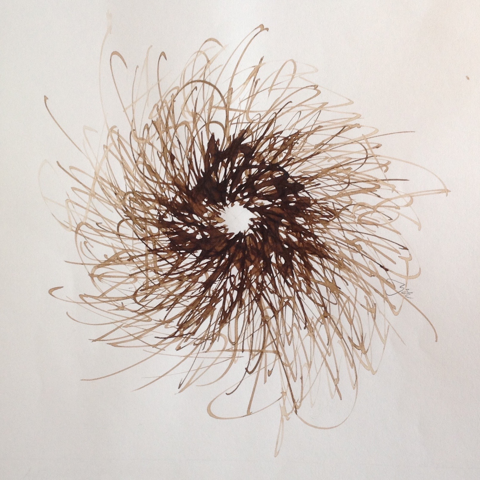 Walnut ink in a circular pattern