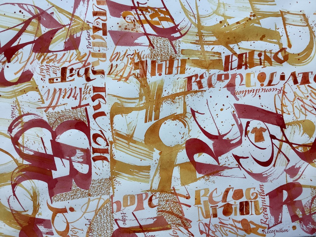 Text: truth, recognition, partnership, healing, reconciliation, hope, joy