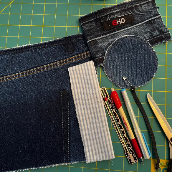 Preparing denim remnants for collage